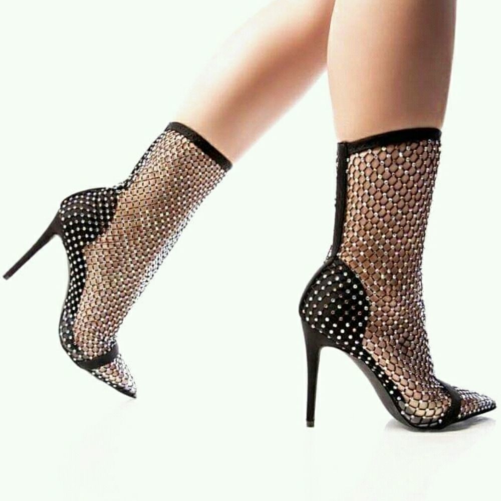 Bling rhinestone booties black 